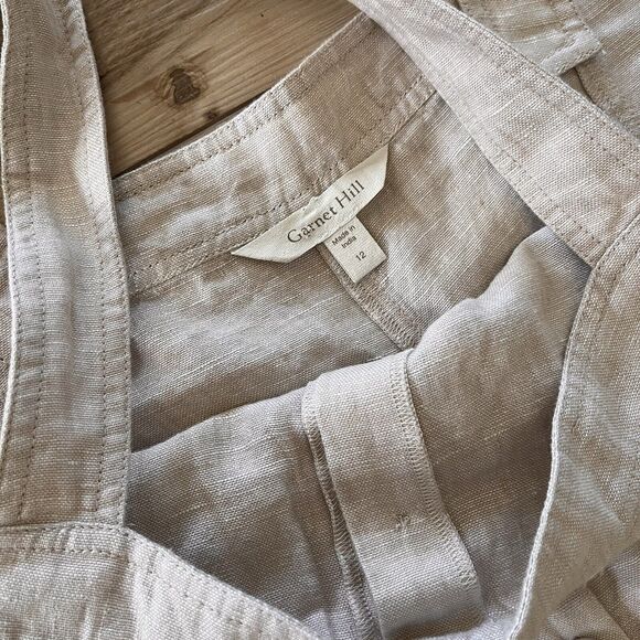 GARNET HILL Size 12 100% Linen Jumpsuit Overalls Relaxed Fit Sand Beige $169 - Picture 8 of 9